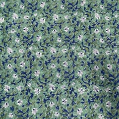 White and Mint Green Color Cotton Voil Printed Fabric