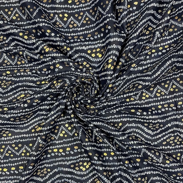 Navy Blue Color Linen Slub Foil Printed Fabric