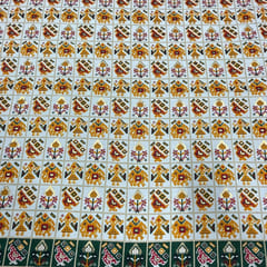 Yellow Color Linen Slub Foil Printed Fabric