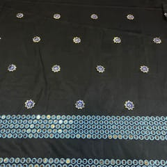 Navy Blue Color Net Embroidered Fabric