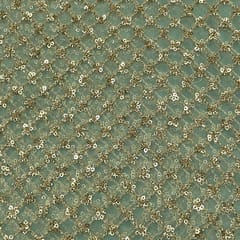 Sea Green Color Net Embroidered Fabric