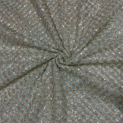 Sea Green Color Net Embroidered Fabric