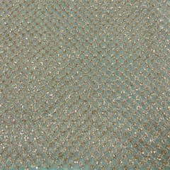 Sea Green Color Net Embroidered Fabric