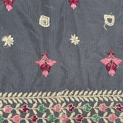 Grey Color Net Embroidered Fabric