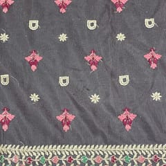 Grey Color Net Embroidered Fabric