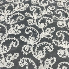 White Color Net Embroidered Fabric