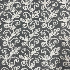 White Color Net Embroidered Fabric