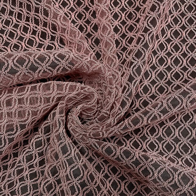 Pink Color Net Embroidered Fabric