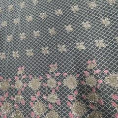 Beige Color Net Embroidered Fabric