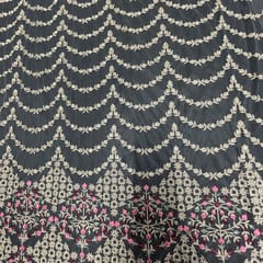 Grey Color Net Embroidered Fabric