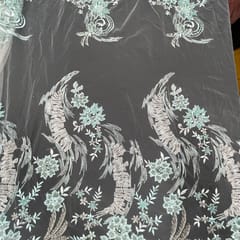 White Color Net Embroidered Fabric