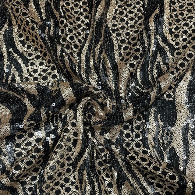 Black Color Net Embroidered Fabric