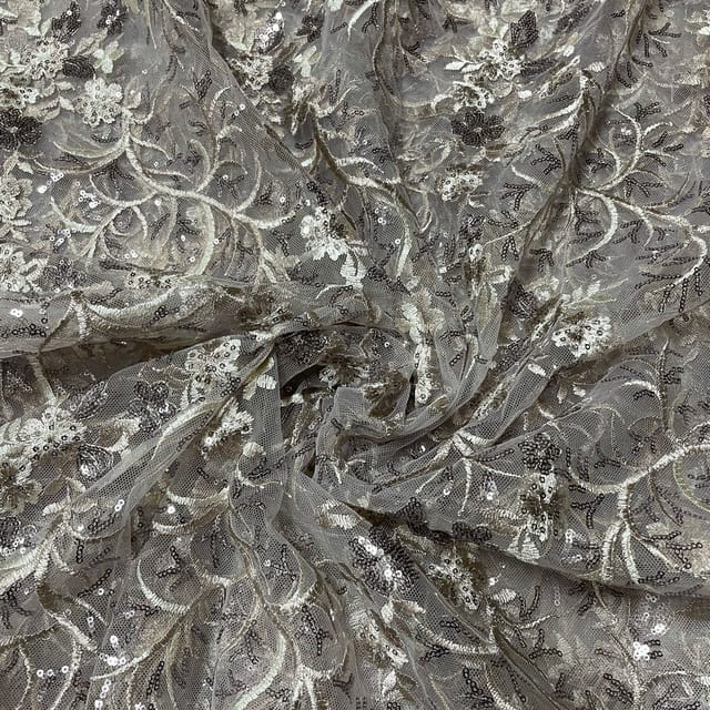 Light Gold Color Net Embroidered Fabric