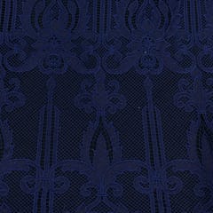 Navy Blue Color Net Embroidered Fabric