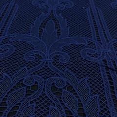 Navy Blue Color Net Embroidered Fabric