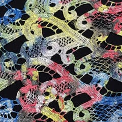 Multi Color Net Print with Cutwork Embroidered Fabric