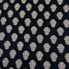 Black Color Net Embroidered Fabric