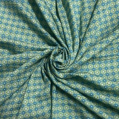 Teal Blue Color Cotton Silk Printed Fabric