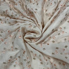 Light Peach Color Chiffon Embroidered Fabric