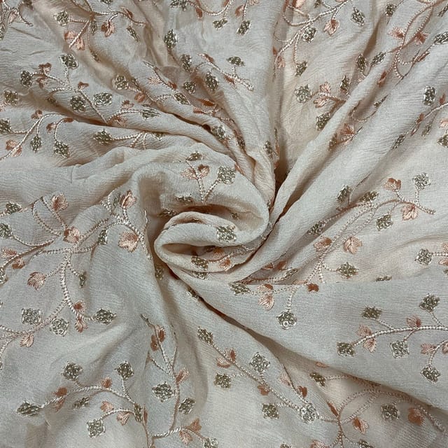 Light Peach Color Chiffon Embroidered Fabric