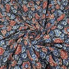 Black Color Cambric Cotton Kalamkari Printed Fabric