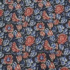 Black Color Cambric Cotton Kalamkari Printed Fabric