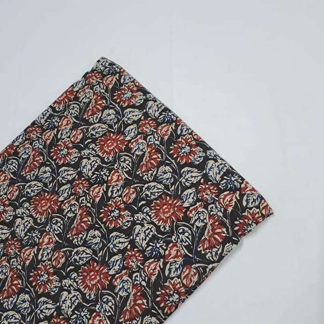 Black Color Cambric Cotton Kalamkari Printed Fabric