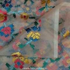 Peach Color Organza Embroidered Fabric (1.90Meter Piece)