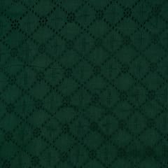 Dark Bottle Green Color Cotton Chikan Fabric