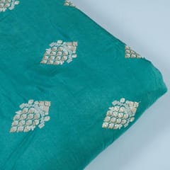 Green Color Muslin Embroidered Fabric (1.40Meter Piece)