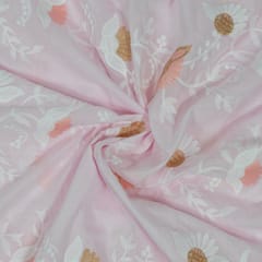 Pink Color Cotton Embroidered Fabric