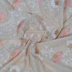 Beige Color Cotton Embroidered Fabric