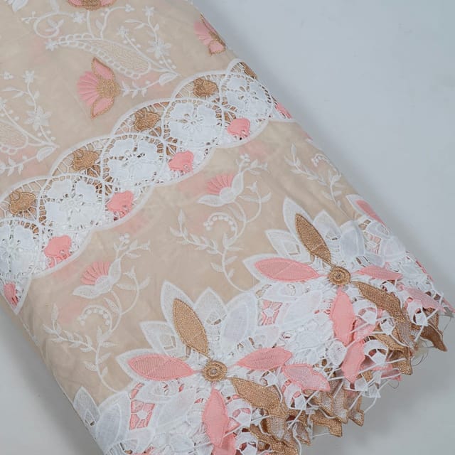 Beige Color Cotton Embroidered Fabric