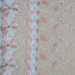 Beige Color Cotton Embroidered Fabric