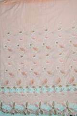 Peach Color Cotton Embroidered Fabric