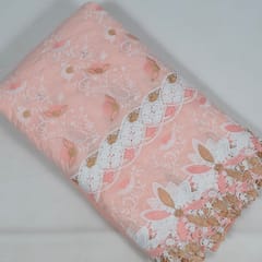 Peach Color Cotton Embroidered Fabric