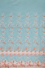 Firozi Color Cotton Embroidered Fabric