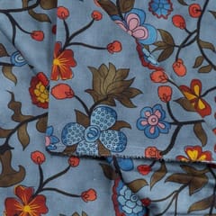 Grey Color Glace Cotton Digital Printed Fabric (1.45Meter Piece)