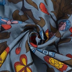 Grey Color Glace Cotton Digital Printed Fabric (1.45Meter Piece)