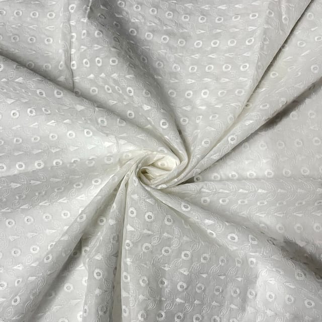 White Color Cotton Chikan Fabric