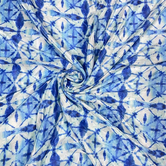 Blue Color Crepe Printed Fabric