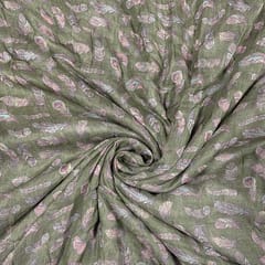 Olive Green Color Pure Super Net Printed Fabric