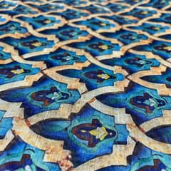 Blue Color Semi Chanderi Printed Fabric