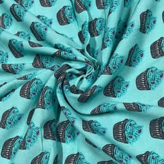 Blue Color Rayon Printed Fabric