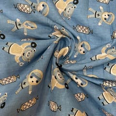 Blue Color Cotton Cambric Printed Fabric