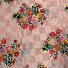 Peach Color Pure Silk Checknet Printed Fabric