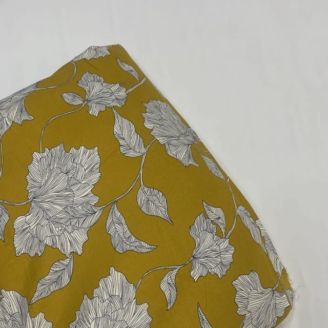 Mustard Color Rayon Printed Fabric