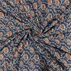 Navy Blue Color Cotton Cambric Printed Fabric