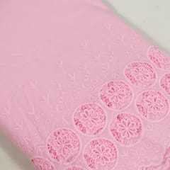 Pink Color Cotton Chikan Border Embroidered Fabric