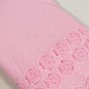 Pink Color Cotton Chikan Border Embroidered Fabric